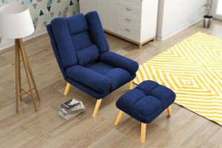 Relaxsessel Sessel VENICE verstellbar in Stoffbezug Blau inkl. Hocker