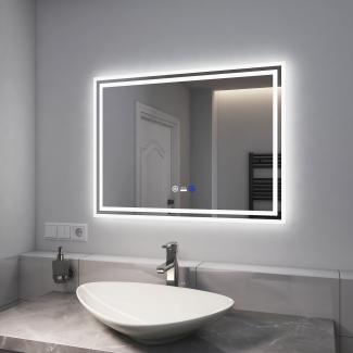EMKE Badspiegel LED IP44 Wasserdicht, 80x60cm, Kaltweißes/Neutral/Warmweißes Licht Dimmbar, Bewegungssensor,Touchschalter und Beschlagfrei