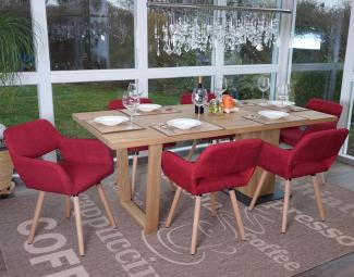 6er-Set Esszimmerstuhl HWC-A50 II, Stuhl Küchenstuhl, Retro 50er Jahre Design ~ Textil, purpurrot, helle Beine