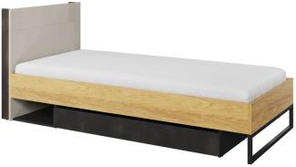 Bett Einzelbett Teen Flex 90x200cm Hickory Natur Raw Steel betonfarben