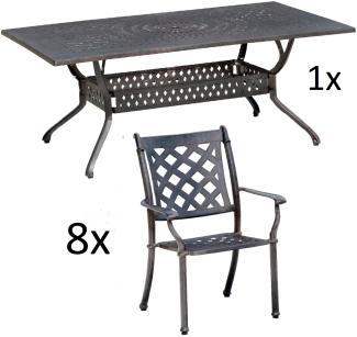 Inko 9-teilige Sitzgruppe Alu-Guss bronze Tisch 215x107x74 cm cm mit 8 Sesseln Tisch 215x107 cm mit 8x Sessel Duke