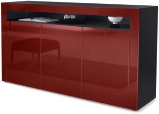 Vladon Sideboard Valencia, Kommode mit 3 Türen und 1 offenem Fach, Schwarz matt/Bordeaux Hochglanz/Bordeaux Hochglanz (155 x 92 x 40 cm)