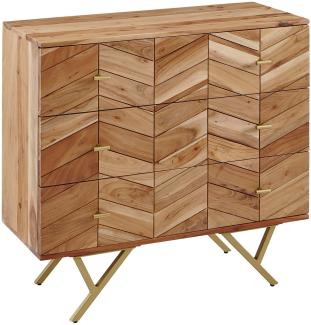 Wohnling Sideboard 90x86,5x40 cm Akazie Massivholz / Metall Anrichte | Kommode 3 Schubladen | Hoher Kommodenschrank Holz Massiv | Standschrank Wohnzimmer