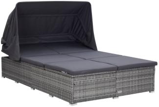 2-Personen-Sonnenliege mit Auflage Poly Rattan Grau