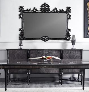 Casa Padrino Luxus Barock Sideboard mit Spiegel Grau / Schwarz - Luxus Möbel Möbel im Barockstil - Barock Möbel - Barock Einrichtung - Edel & Prunkvoll