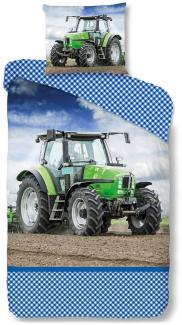Traumschlaf Flanell Bettwäsche Traktor | 135x200 cm + 80x80 cm