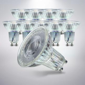 B. K. Licht - 10er Set LED Lampe GU10 mit warmweißer Lichtfarbe, 5 Watt, 400 Lumen, LED, LED Glühbirne, LED Leuchtmittel, LED Birne, Reflektor, Glühlampen, Bulb, 5,3x5 cm, Transparent