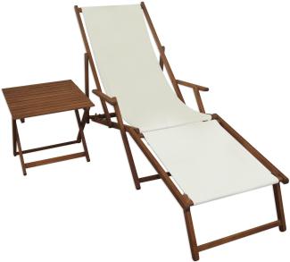 Sonnenliege weiß Liegestuhl Fußteil Tisch Gartenliege Deckchair Strandstuhl Gartenmöbel 10-303FT