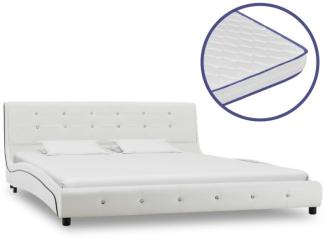 vidaXL Bett mit Matratze Kunstleder - mit Steinchen Weiß 160 x 200 cm Memory-Schaum