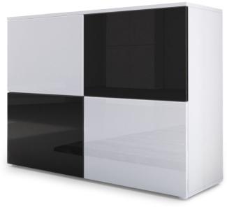 Vladon Sideboard Rova, Kommode mit 4 Türen, Weiß matt/Weiß Hochglanz/Schwarz Hochglanz (92 x 72 x 35 cm)