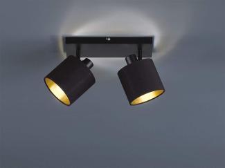 LED Deckenstrahler 2 flammig aus Metall mit Stoffschirmen in Schwarz Gold