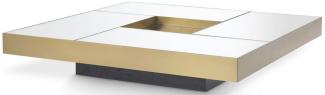 Casa Padrino Luxus Couchtisch Messingfarben / Schwarz 120 x 120 x H. 23,5 cm - Quadratischer Edelstahl Wohnzimmertisch mit Spiegelglas Tischplatten - Wohnzimmer Möbel - Luxus Qualität