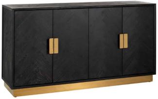 Casa Padrino Luxus Sideboard Schwarz / Gold 160 x 45 x H. 86 cm - Massivholz Schrank mit 4 Türen - Wohnzimmer Möbel - Hotel Möbel - Luxus Kollektion