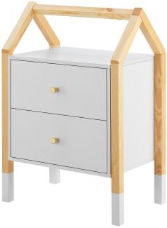Juskys Kinder Nachttisch Enny mit 2 Schubladen - Nachtschrank klein, schmal & modern - Kommode aus Holz - Hausdesign - Nachtkästchen Weiß Natur