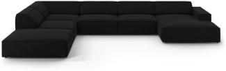 Micadoni 7-Sitzer Samtstoff Panorama Ecke links Sofa Jodie | Bezug Black | Beinfarbe Black Plastic