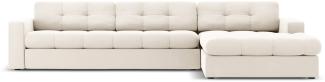 Micadoni 4-Sitzer Samtstoff Ecke rechts Sofa Justin | Bezug Light Beige | Beinfarbe Black Plastic