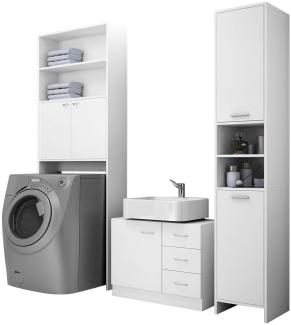 CASARIA® Badmöbel Set Waschbeckenunterschrank Badezimmerhochschrank Waschmaschinenschrank