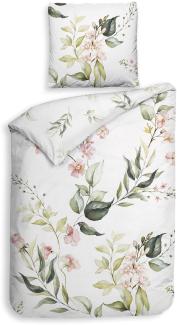 Heckett & Lane Satin Bettwäsche 155x220 Alloro White Rosen Blütenrispen rosa grün