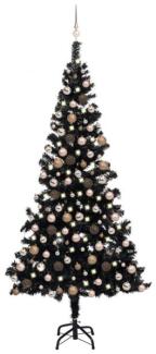 Künstlicher Weihnachtsbaum mit LEDs & Kugeln Schwarz 210cm PVC