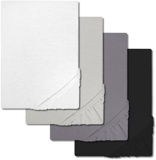 Sparpaket 4 Farben CloudComfort Basic Spannbettlaken Jersey-Stretch weiß/silbergrau/dunkelgrau/schwarz 90 x 190 - 100 x 200 cm (4 Stück)