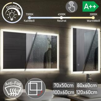Aquamarin® LED-Badspiegel mit Speicherfunktion, Beschlagfrei, Dimmbar & Energiesparend, 3000-7000K, 120 x 60 cm