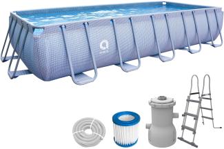 Avenli Frame Plus Rectangular Pool 540 x 250 x 100cm, rechteckiger Stahlrahmen Pool mit Filterpumpe und Leiter, graue Rattanoptik