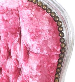 Casa Padrino Barock Salon Stuhl Pink Velour Stoff / Silber - Antik Design Möbel