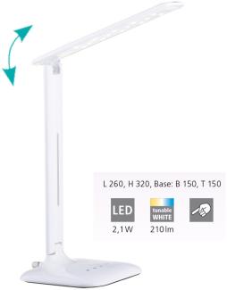Eglo 93965 LED Büroleuchte Tischleuchte CAUPO Kunststoff, Stahl weiß max. 2,1W 3000K, 5000K, 6500K mit Touchdimmer