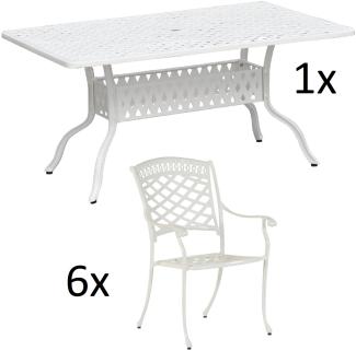 Inko 7-teilige Sitzgruppe Alu-Guss weiß Tisch 150x97x74 cm cm mit 6 Sesseln Tisch 150x97 cm mit 6x Sessel Urban