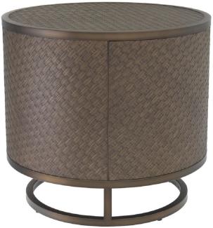Casa Padrino Luxus Beistelltisch Bronze Ø 55 x H. 50,5 cm - Runder Eichenfurnier Tisch mit Edelstahl Gestell - Luxus Wohnzimmermöbel