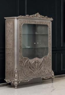 Casa Padrino Luxus Barock Vitrine Silber - Handgefertigter Massivholz Vitrinenschrank - Prunkvolle Barock Möbel