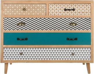 Casa Padrino Luxus Kommode mit 5 Schubladen Naturfarben / Mehrfarbig 90 x 40 x H. 80 cm - Kommode im 70er Jahre Design