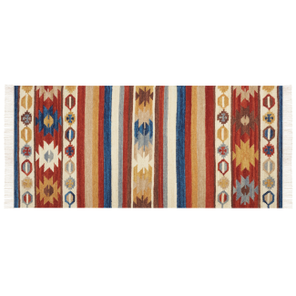 Kelim Teppich Wolle mehrfarbig 80 x 150 cm orientalisches Muster Kurzflor JRARAT