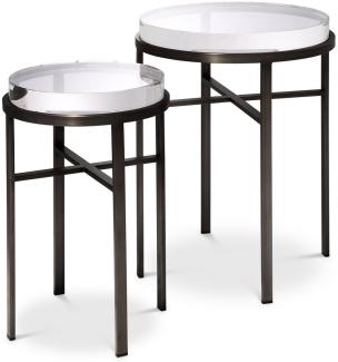 Casa Padrino Luxus Beistelltisch Set Bronzefarben - 2 Runde Edelstahl Tische mit Glasplatte - Luxus Wohnzimmer Möbel