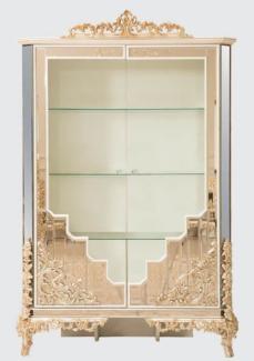 Casa Padrino Luxus Barock Vitrine Weiß / Gold - Handgefertigter Massivholz Vitrinenschrank mit 2 Türen - Prunkvolle Barock Möbel