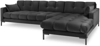 Micadoni 5-Sitzer Samtstoff Ecke rechts Sofa Mamaia | Bezug Dark Grey | Beinfarbe Black Metal