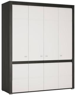 Kleiderschrank Sevilla mit Aufsatz 168cm 4-türig schwarzkiefer / MDF weiß Hochglanz