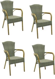 4x KONWAY® COLOMBO Stapelsessel Quarz Premium Polyrattan Garten Sessel Stuhl Set