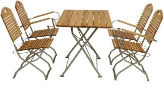 Kurgarten - Garnitur BAD TÖLZ 5-teilig (2x Stuhl, 2x Armlehnensessel, 1x Tisch 70x110cm), Flachstahl verzinkt + Robinie, klappbar