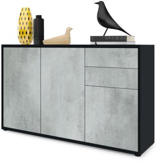 Vladon Sideboard Ben V3, Kommode mit 3 Türen und 2 Schubladen, Schwarz matt/Beton Oxid-Optik (117 x 74 x 36 cm)