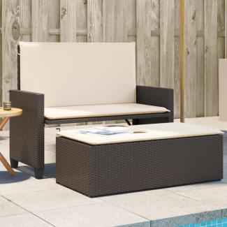 vidaXL Gartenbank mit Kissen und Hocker Braun Poly Rattan 368408