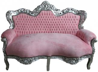 Casa Padrino Barock 2er Sofa "Master" rosa / silber mit Strasssteinen Möbel Antik Stil