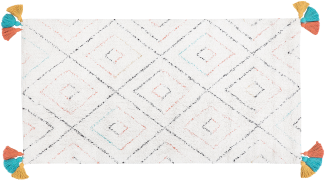 Teppich Baumwolle weiß 80 x 150 cm geometrisches Muster Shaggy KARTAL