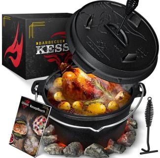 KESSER Feuertopf, Gußeisen, Dutch Oven Set BBQ Feuertopf Schmortopf, Gusseisen Topf