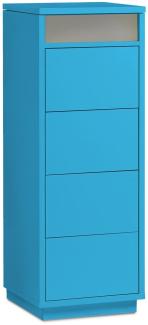 Kommode mit 4 Schubkästen, Klapp-Deckel & Dokumenten-Ablage mit Glasfenster - Schubladen-Turm - Push-To-Open Sideboard türkis-blau