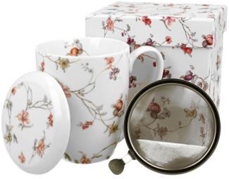 DUO FLORAL Becher 380 ml SAFA mit Teesieb, New Bone China Porzellan