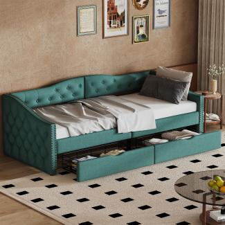 Merax 90*200cm Sofabett, Tagesbett, Einzel-Tagesbett mit Schubladen, großer Stauraum, Grün