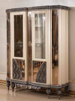 Casa Padrino Luxus Barock Vitrine Beige / Schwarz / Gold - Prunkvoller Massivholz Vitrinenschrank mit 2 Glastüren - Barock Möbel - Edel & Prunkvoll