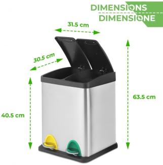 Jago® Abfallbehälter mit 2 Fächer, Edelstahl – 16 Liter, 2 x 8 Liter