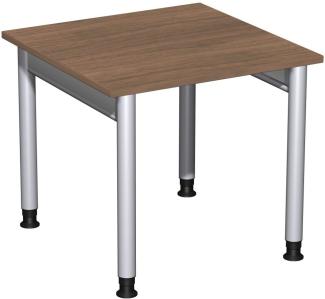 Schreibtisch '4 Fuß Pro' höhenverstellbar, 80x80cm, Nussbaum / Silber
